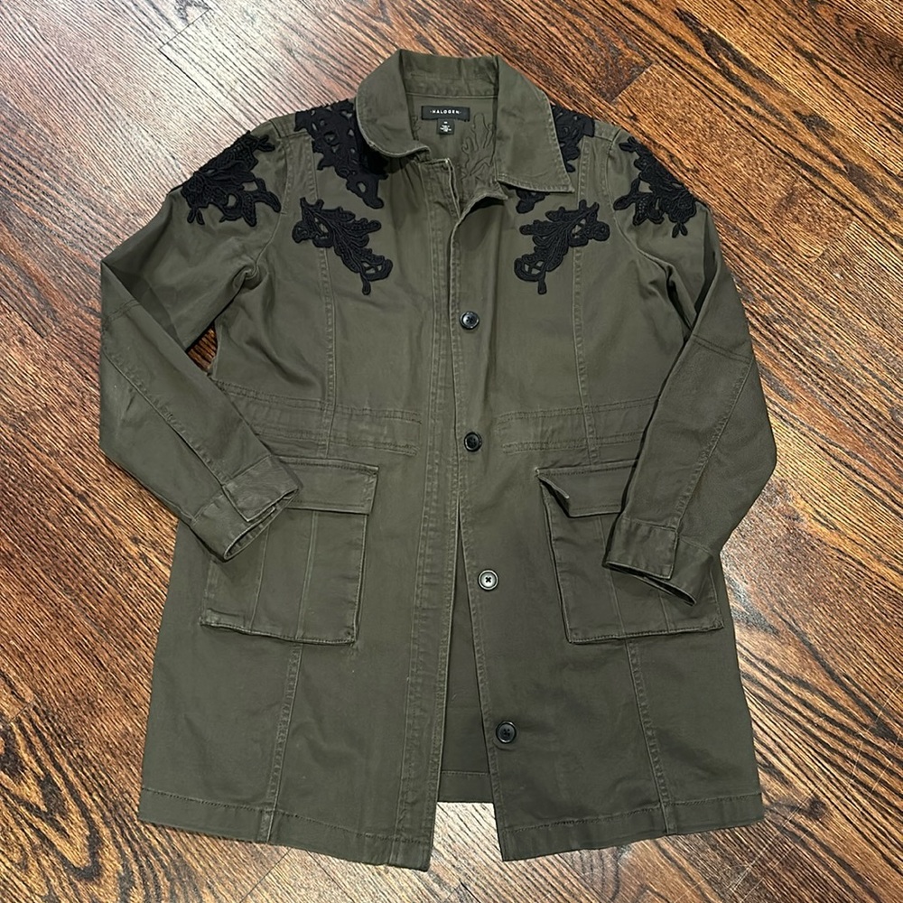 Halogen Long Cargo Jacket, Army Green, Size Medium (179)